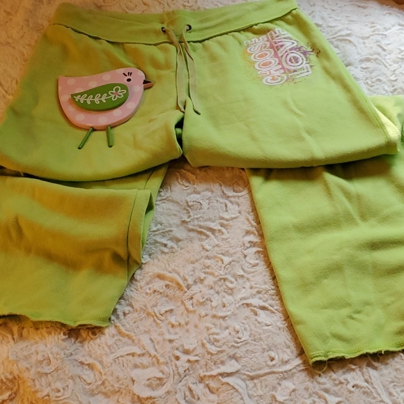 Jenni Pants - Groovy Lime Green "Choose Love" L Sweat Pants